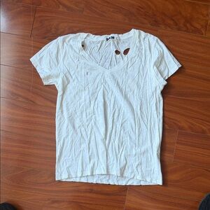 CHRLDR White Distressed V-Neck Short Sleeve Tee